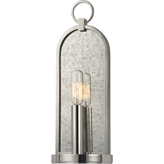 Lowell Wall Sconce by Hudson Valley in polished nickel. Made from brass in a transitional style.