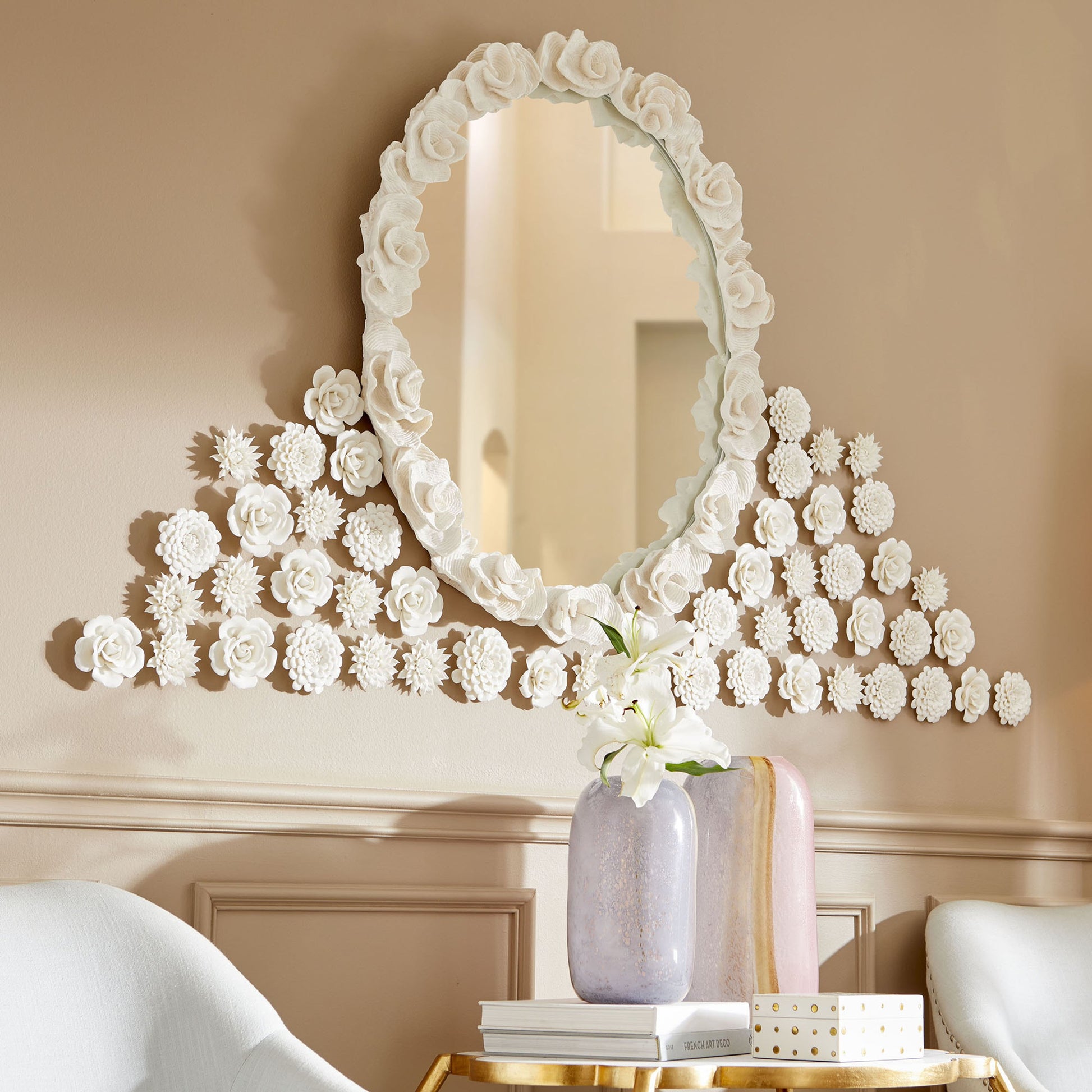 Flourishing Flowers Wall Decor by Cyan Design in off white glaze. Made from ceramic in a modern style.