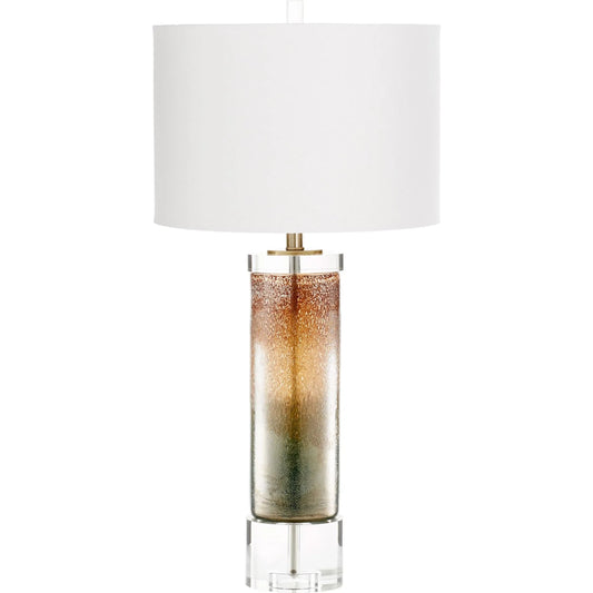 Stardust Table Lamp by Cyan Design in lunar brown. Made from glass with off white linen shade in a modern style.