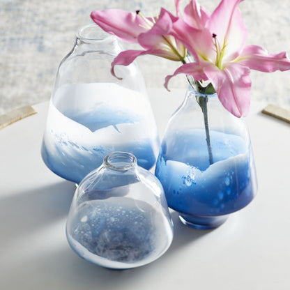 Water Dance Vase by Cyan Design in clear, cobalt. Made from glass in a modern style.