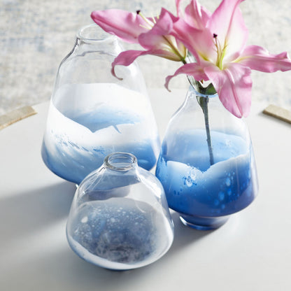 Water Dance Vase by Cyan Design in clear, cobalt. Made from glass in a modern style.
