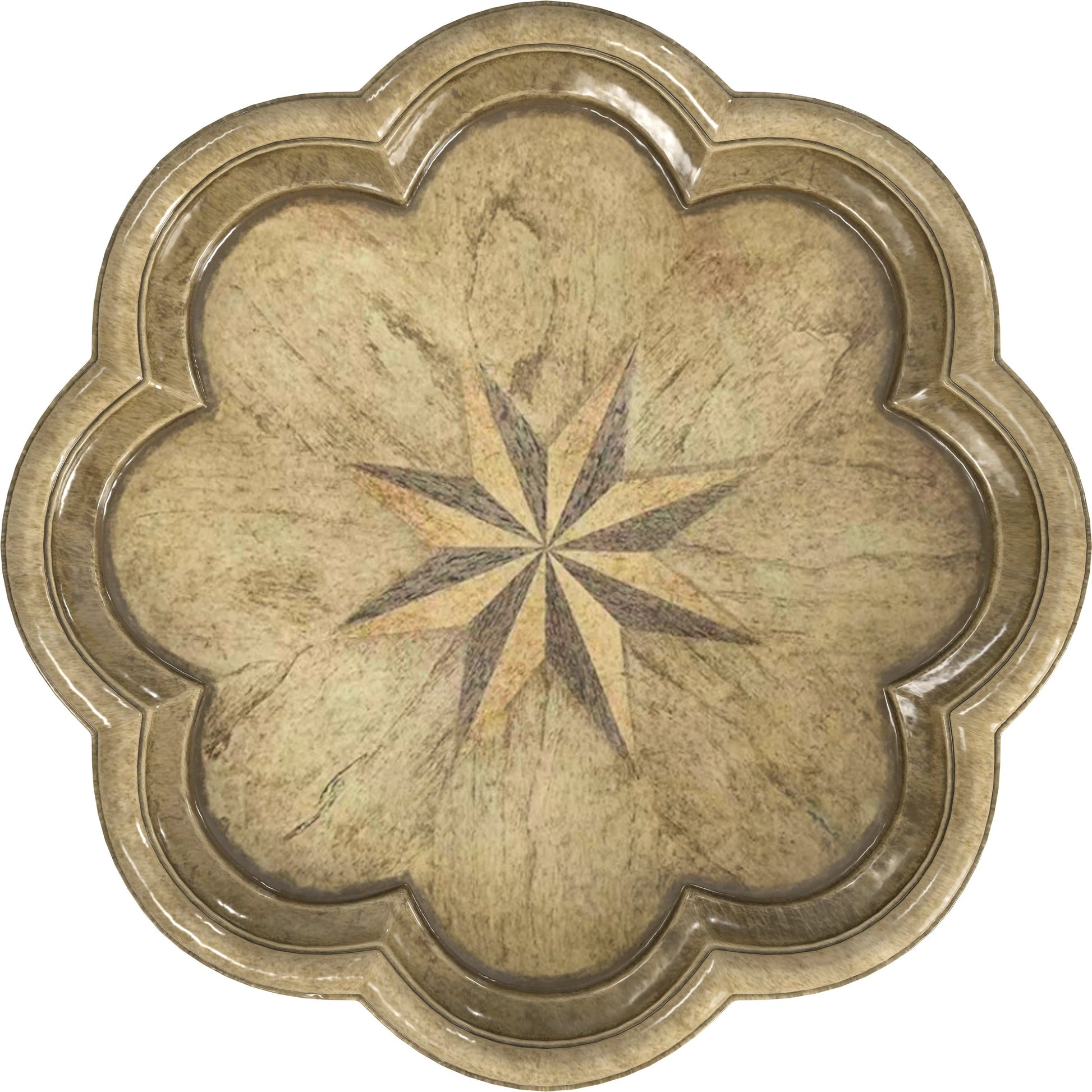 Whitman Scalloped Accent Table by Butler Specialty Company in beige and antique beige. Made from rubberwood solids, mdf, resin, cherry veneer in a traditional style.