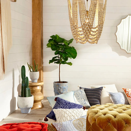 Hammock Long Pendant by Cyan Design in cream and tinted raw iron. Made from iron, wood in a traditional style.