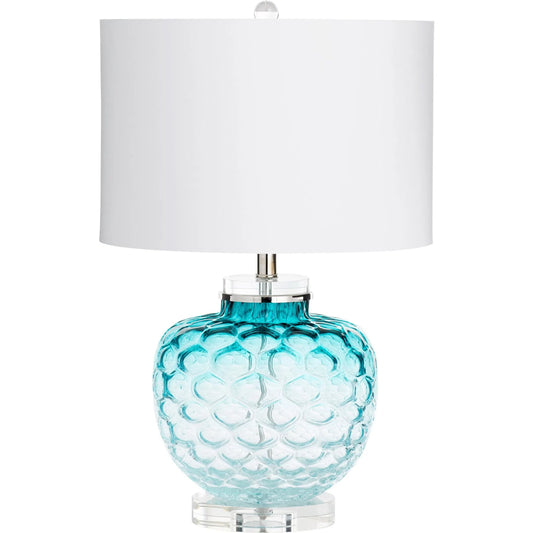 Ballard Table Lamp by Cyan Design in teal. Made from glass with off white cotton shade in a modern style.