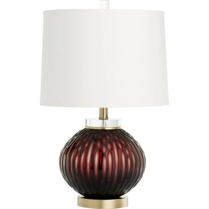 Denley Table Lamp by Cyan Design in purple. Made from glass with off white cotton shade in a modern style.