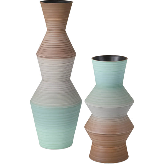 Happy 80'S Pale Vase Set by Currey and Company in brown, light blue. Made from porcelain in a unique style.