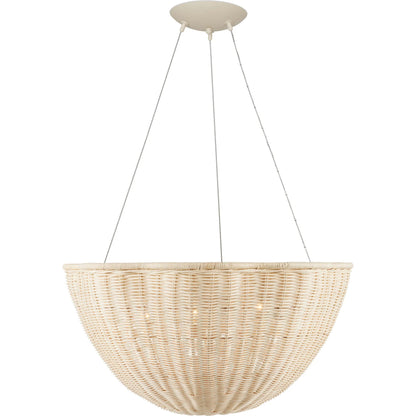 Telos Pendant by Currey and Company in bleached natural, vanilla. Made from rattan, wrought iron in a coastal style.