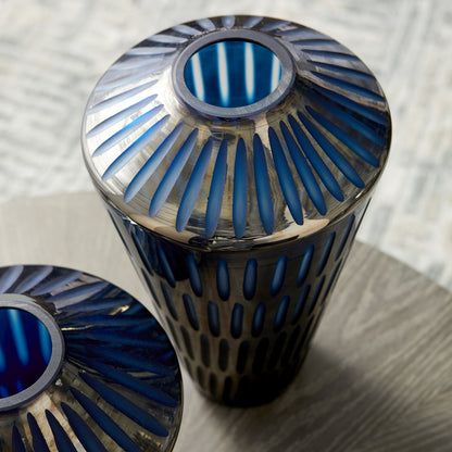 Toreen Vase by Cyan Design in blue. Made from glass in a modern style.