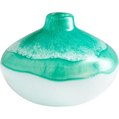 Iced Marble Vase by Cyan Design in turquoise, white. Made from glass in a modern style.