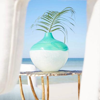 Iced Marble Vase by Cyan Design in turquoise, white. Made from glass in a modern style.