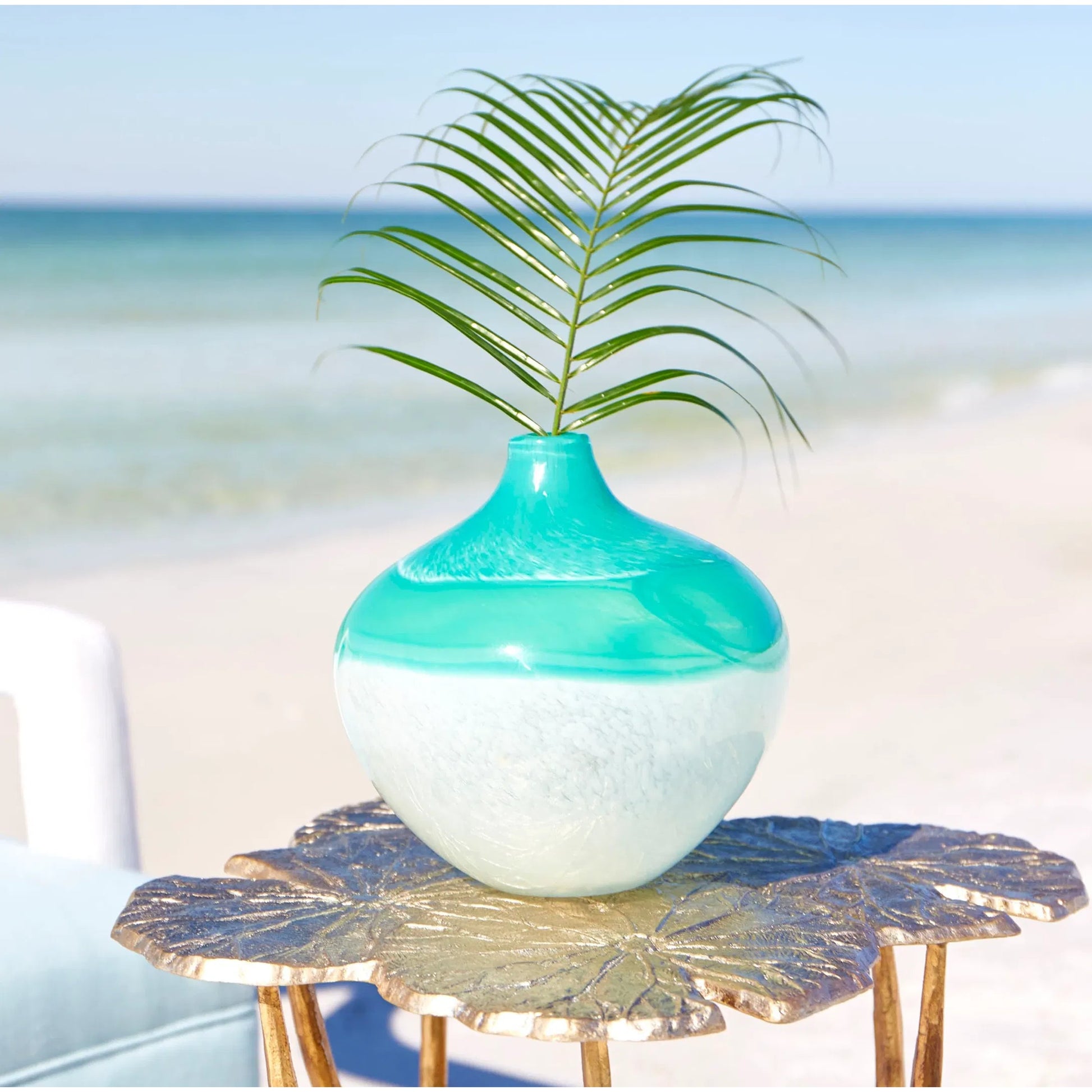 Iced Marble Vase by Cyan Design in turquoise, white. Made from glass in a modern style.