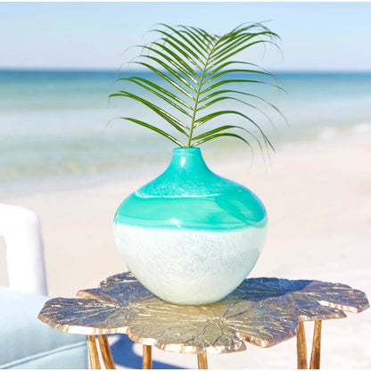 Iced Marble Vase by Cyan Design in turquoise, white. Made from glass in a modern style.