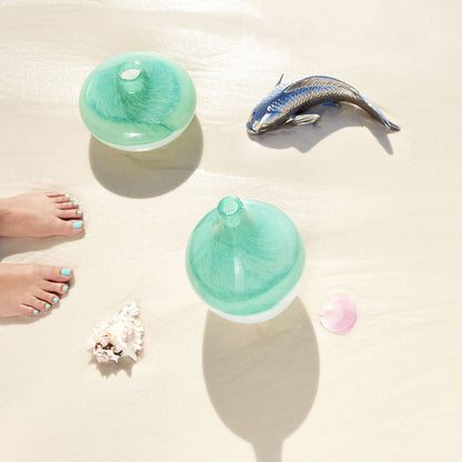 Iced Marble Vase by Cyan Design in turquoise, white. Made from glass in a modern style.