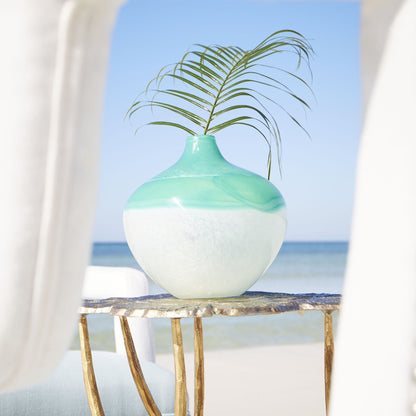 Iced Marble Vase by Cyan Design in turquoise, white. Made from glass in a modern style.
