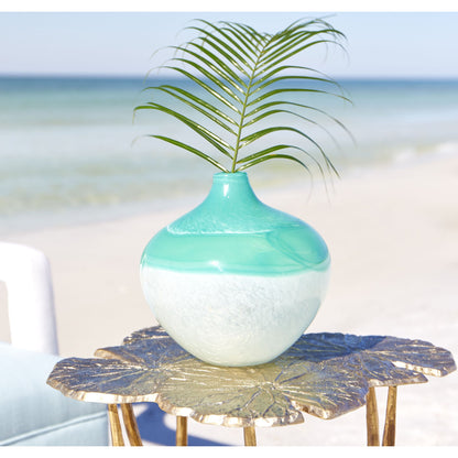 Iced Marble Vase by Cyan Design in turquoise, white. Made from glass in a modern style.