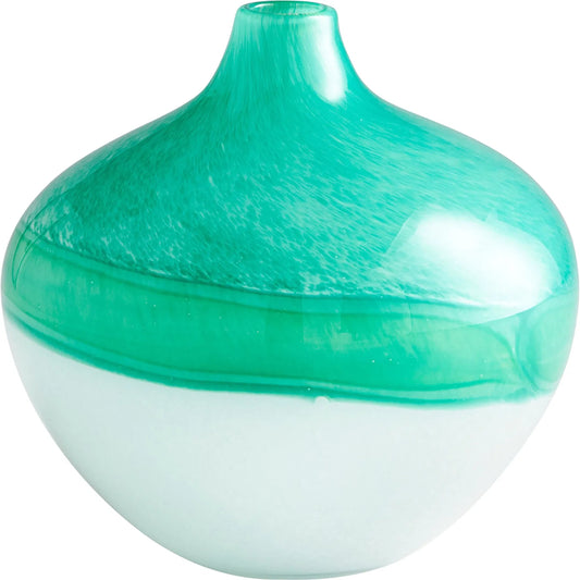 Iced Marble Vase by Cyan Design in turquoise, white. Made from glass in a modern style.