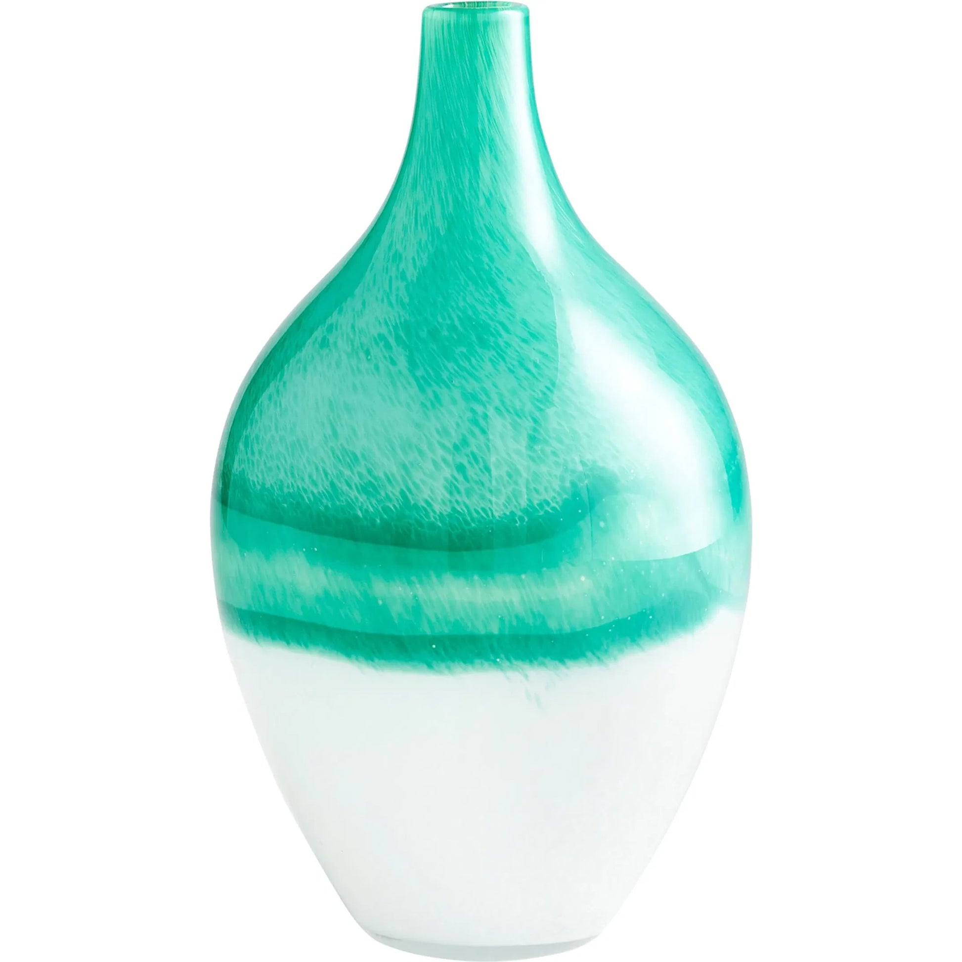 Iced Marble Vase by Cyan Design in turquoise, white. Made from glass in a modern style.