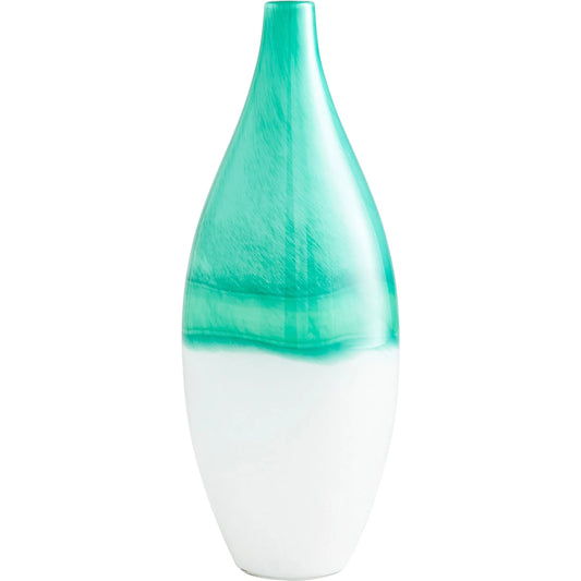 Iced Marble Vase by Cyan Design in turquoise, white. Made from glass in a modern style.