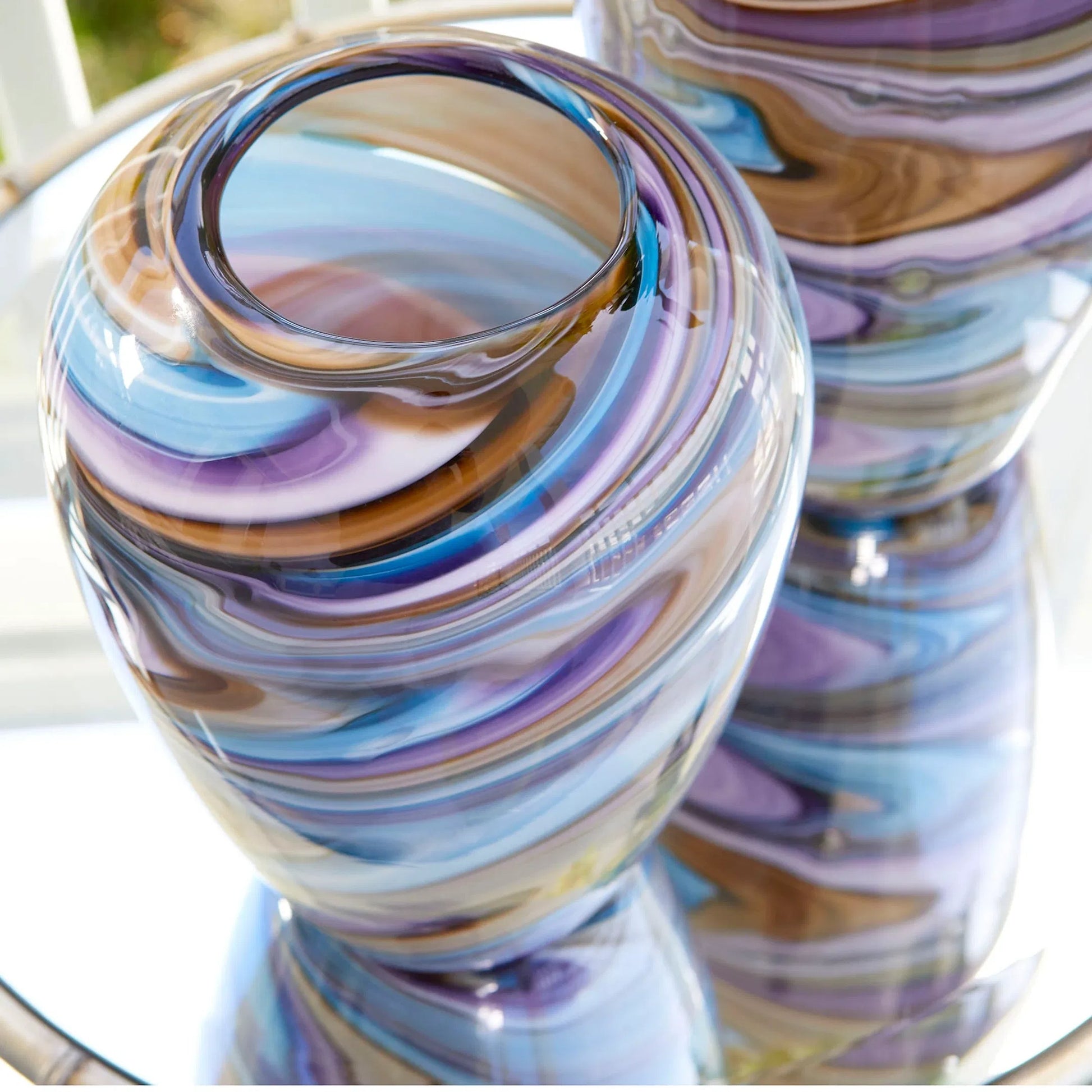 Borealis Vase by Cyan Design in sky blue cafe swirl. Made from glass in a modern style.