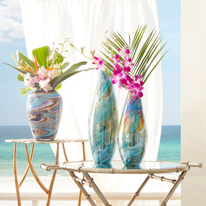 Borealis Vase by Cyan Design in sky blue cafe swirl. Made from glass in a modern style.