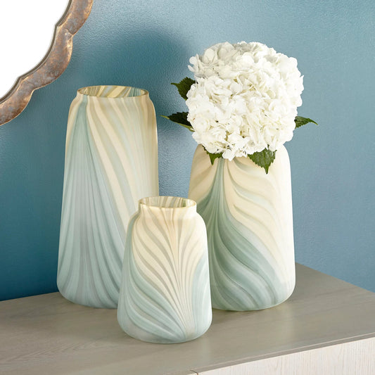 Hearts of Palm Vase by Cyan Design in yellow, green. Made from glass in a modern style.