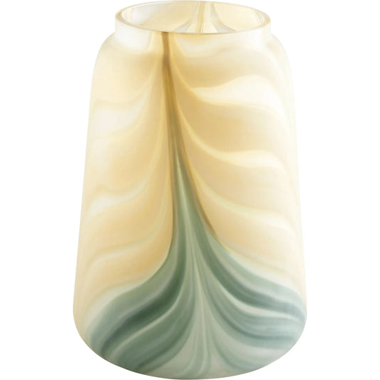 Hearts of Palm Vase by Cyan Design in yellow, green. Made from glass in a modern style.
