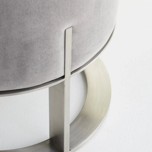 Mr. Winston Ottoman by Cyan Design in brushed stainless steel. Made from gray velvet fabric, stainless steel in a modern style.