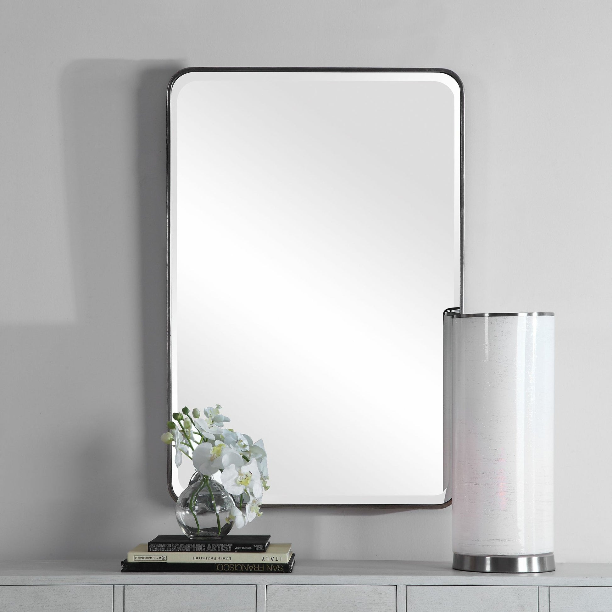 Aramis Silver Mirror by Uttermost in silver. Made from iron, glass, mdf in a modern style.