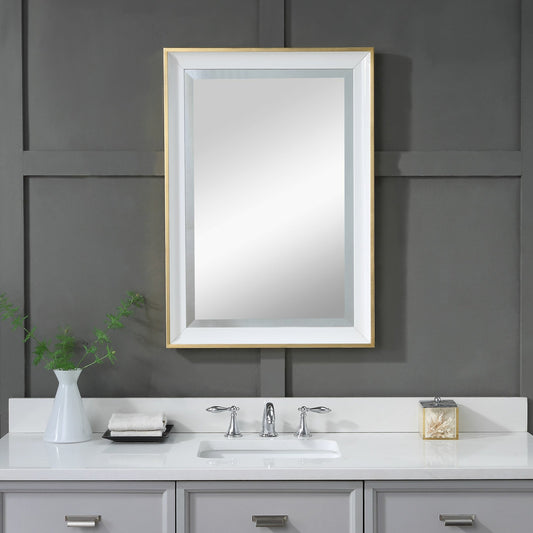 Gema Mirror by Uttermost in white. Made from mirror, fir, mdf, paper in a transitional style.