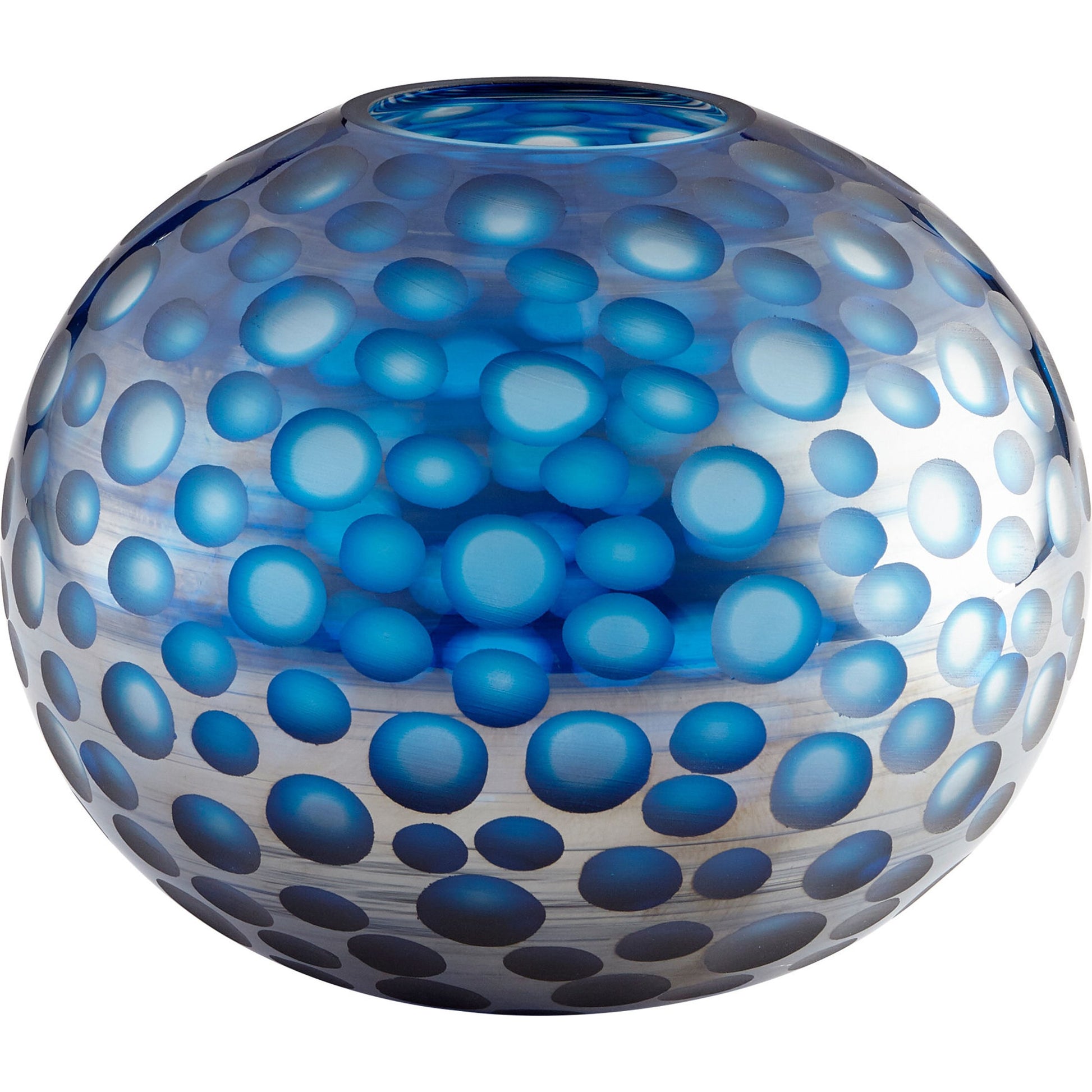 Round Toreen Vase by Cyan Design in blue. Made from glass in a modern style.