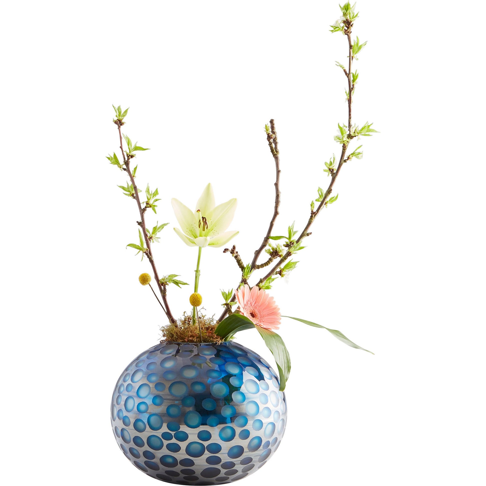 Round Toreen Vase by Cyan Design in blue. Made from glass in a modern style.