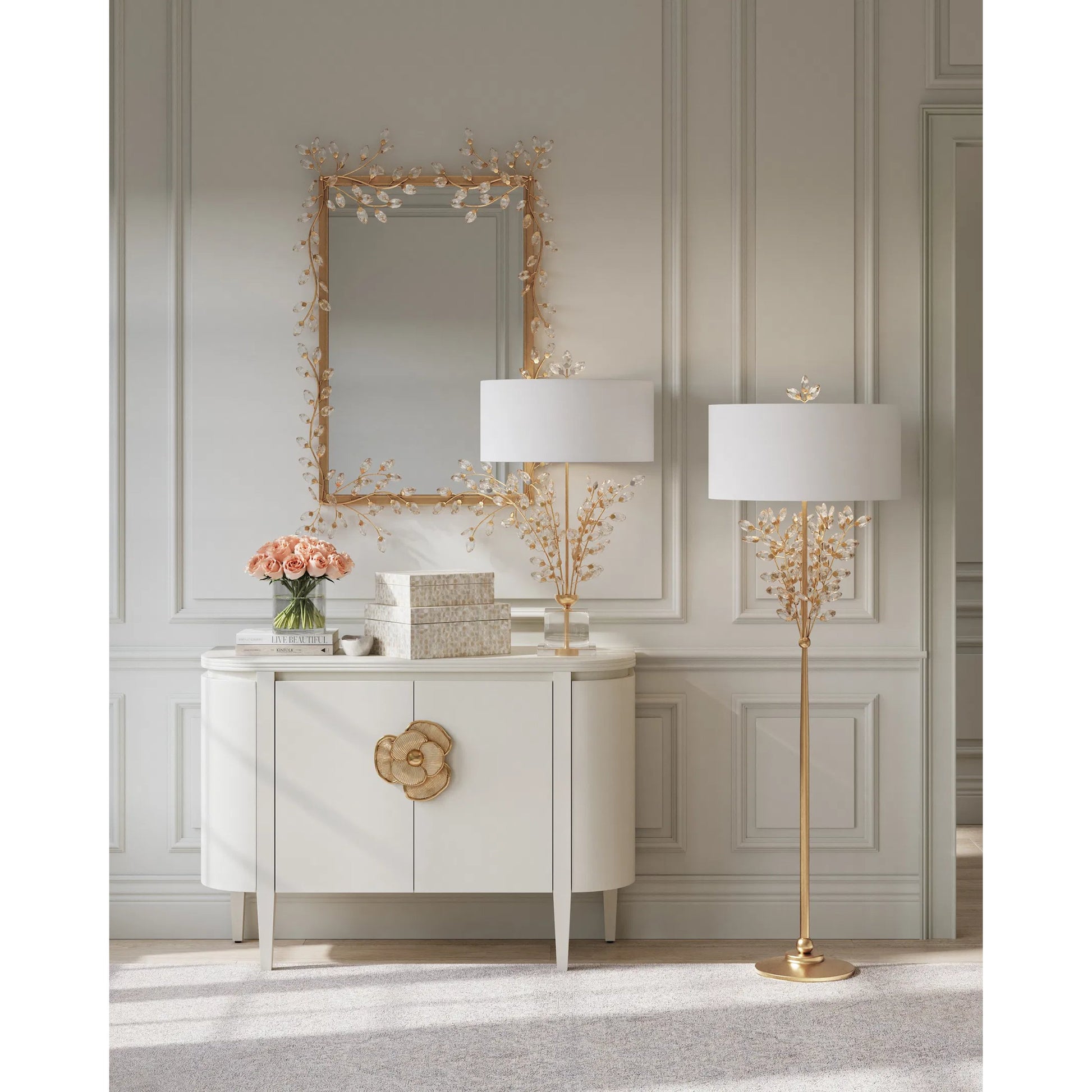 Forget-Me-Not Floor Lamp by Currey and Company. Made from crystal, metal in a modern style.