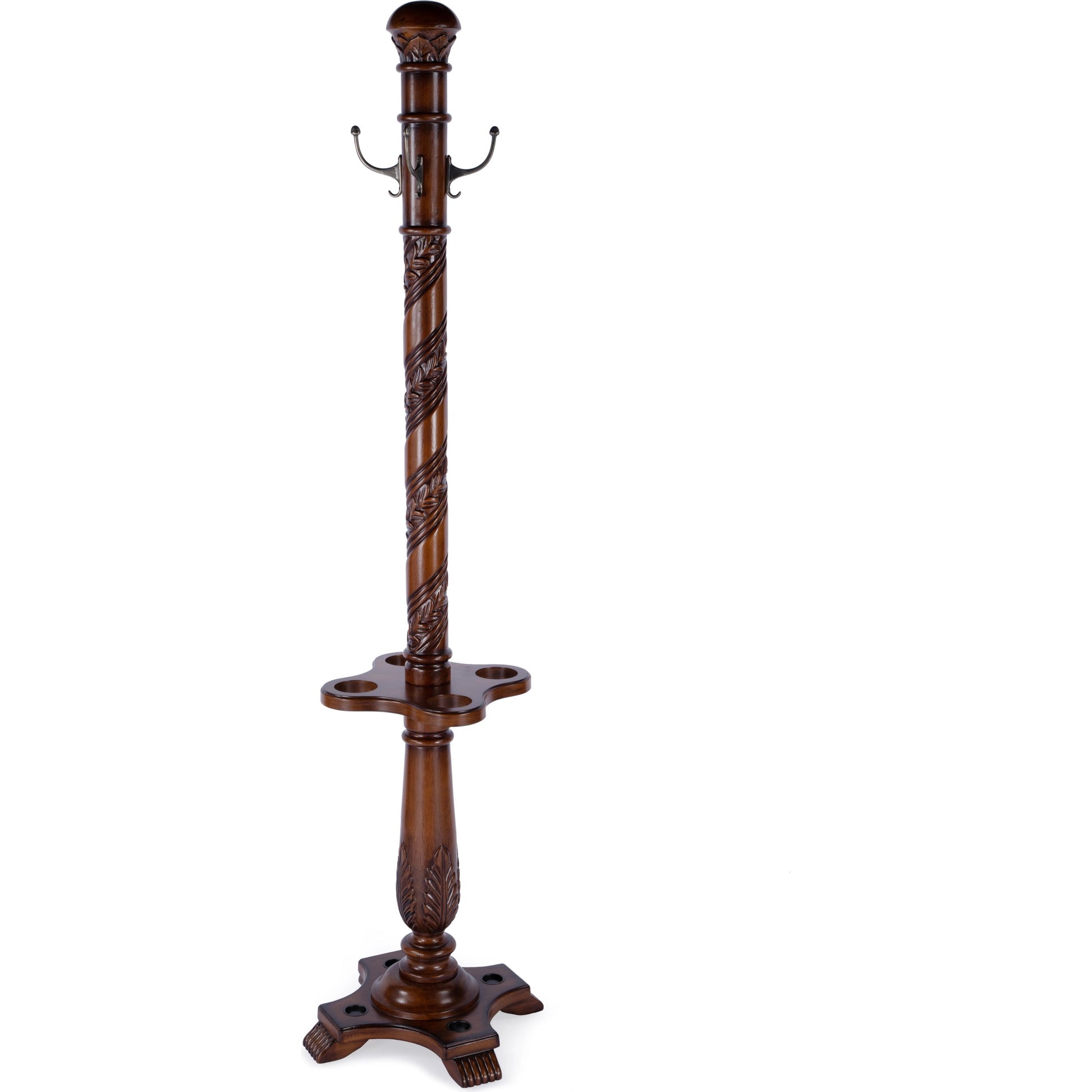 Laird Costumer by Butler Specialty Company. Made from rubberwood solids, antique brass plated hooks in a traditional style.