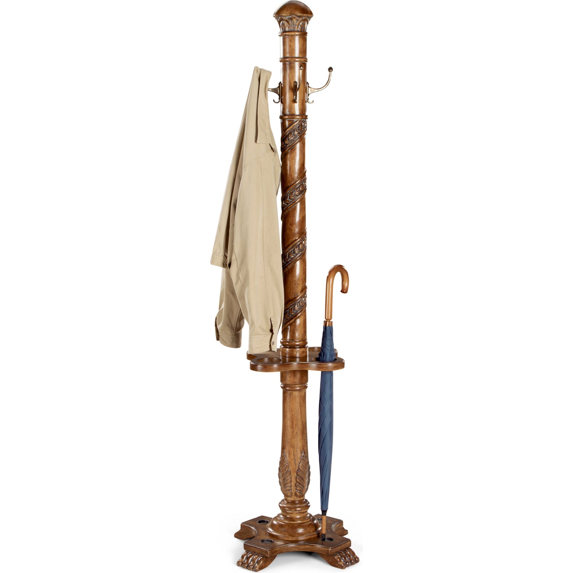 Laird Costumer by Butler Specialty Company. Made from rubberwood solids, antique brass plated hooks in a traditional style.
