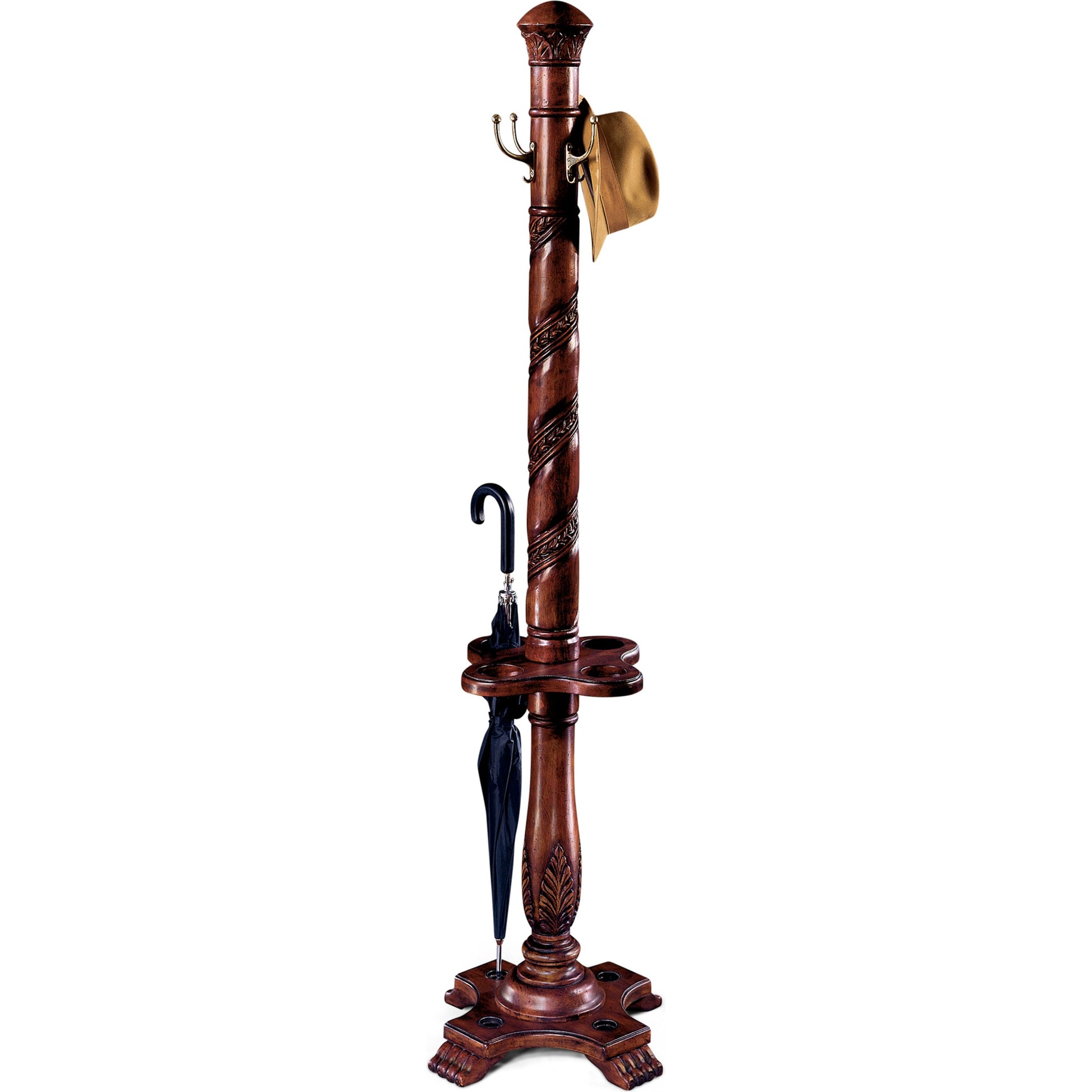 Laird Costumer by Butler Specialty Company. Made from rubberwood solids, antique brass plated hooks in a traditional style.