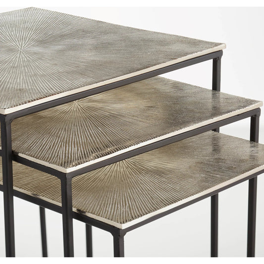 Irvine Nesting Tables by Cyan Design in raw nickel, black. Made from aluminum in a modern style.
