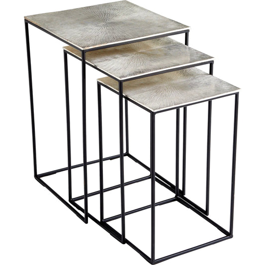 Irvine Nesting Tables by Cyan Design in raw nickel, black. Made from aluminum in a modern style.