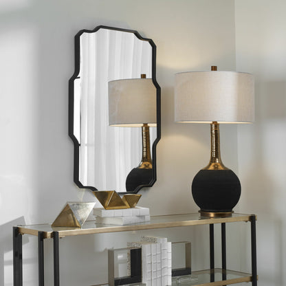 Casmus Wall Mirror by Uttermost in matte black. Made from iron, glass, mdf in a transitional style.