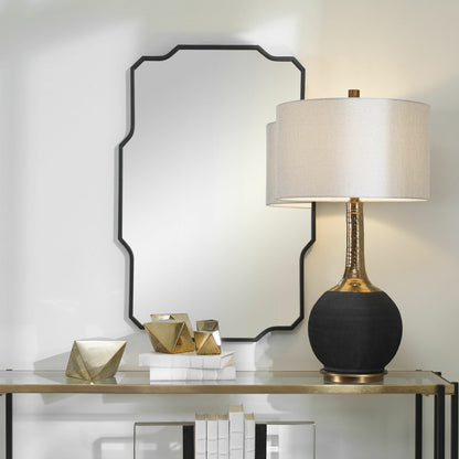 Casmus Wall Mirror by Uttermost in matte black. Made from iron, glass, mdf in a transitional style.