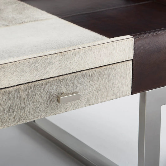 Curtis Coffee Table by Cyan Design in stainless steel, brown. Made from wood, leather, iron in a modern style.