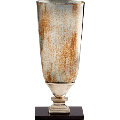 Chalice Vase by Cyan Design in nickel, verdi platinum glass. Made from aluminum, glass, marble in a traditional style.