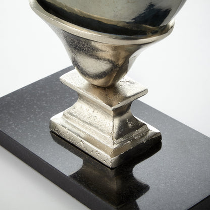 Chalice Vase by Cyan Design in nickel, verdi platinum glass. Made from aluminum, glass, marble in a traditional style.