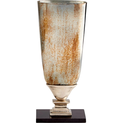 Chalice Vase by Cyan Design in nickel, verdi platinum glass. Made from aluminum, glass, marble in a traditional style.