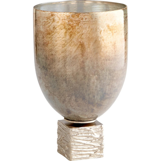 Tassilo Vase by Cyan Design in nickel, ocean glass. Made from aluminum, glass in a modern style.