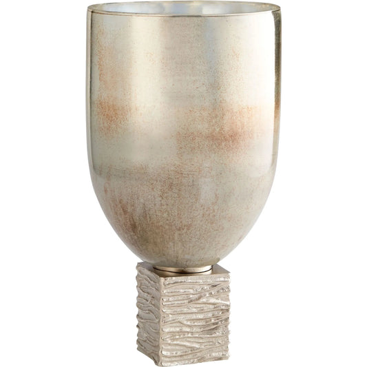 Tassilo Vase by Cyan Design in nickel, ocean glass. Made from aluminum, glass in a modern style.
