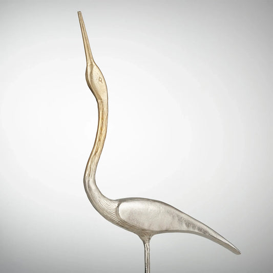 Shorebird Sculpture #1 by Cyan Design in nickel. Made from aluminum in a coastal style.