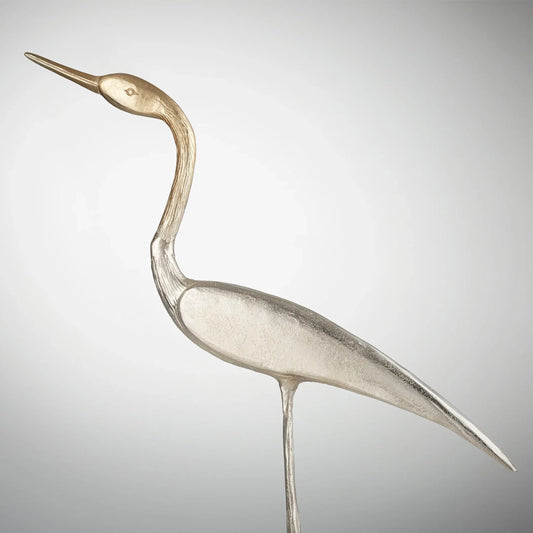 Shorebird Sculpture #2 by Cyan Design in nickel. Made from aluminum in a coastal style.