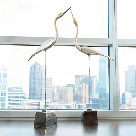 Shorebird Sculpture #2 by Cyan Design in nickel. Made from aluminum in a coastal style.