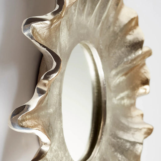 Akoya Mirror by Cyan Design in nickel. Made from aluminum, mirrored glass in a coastal style.