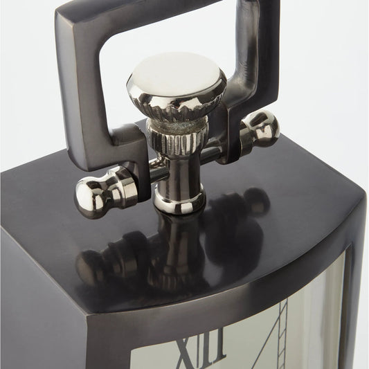 Doc Clock by Cyan Design in black nickel. Made from wood, iron, aluminum in a traditional style.